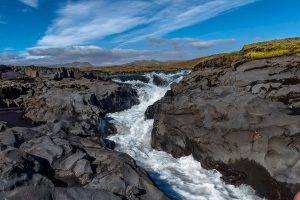 This is a very narrow cut through the volcanic rock formed by the river.