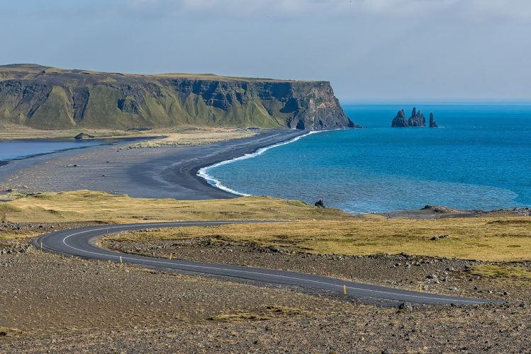 View of Reynisdranger Basalt Sea Stacks from Dyrhólaey