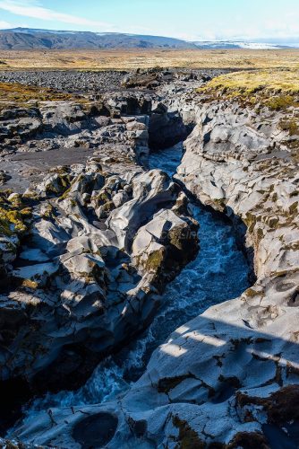 This is a very narrow cut through the volcanic rock formed by the river.