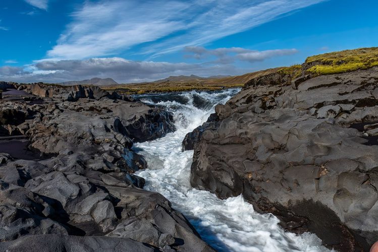 This is a very narrow cut through the volcanic rock formed by the river.