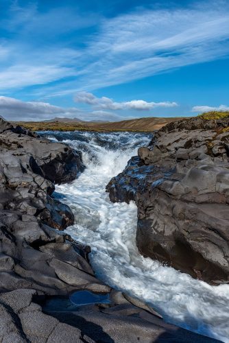This is a very narrow cut through the volcanic rock formed by the river.
