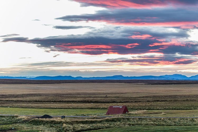 Sunset over Farmland near Lake Mývatn
