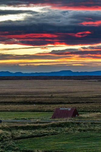 Sunset over Farmland near Lake Mývatn