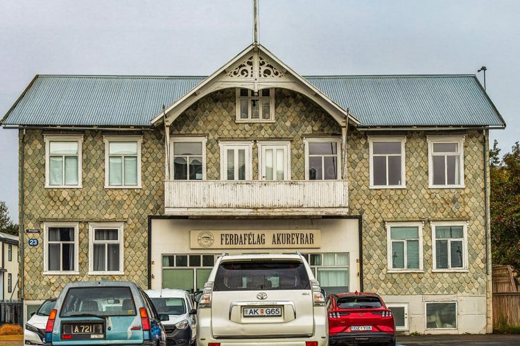 Fish scale shingled house in Akureyri, Iceland