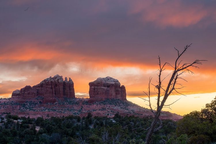 Cathedral rock formation in Sedona, Arizona at sunset